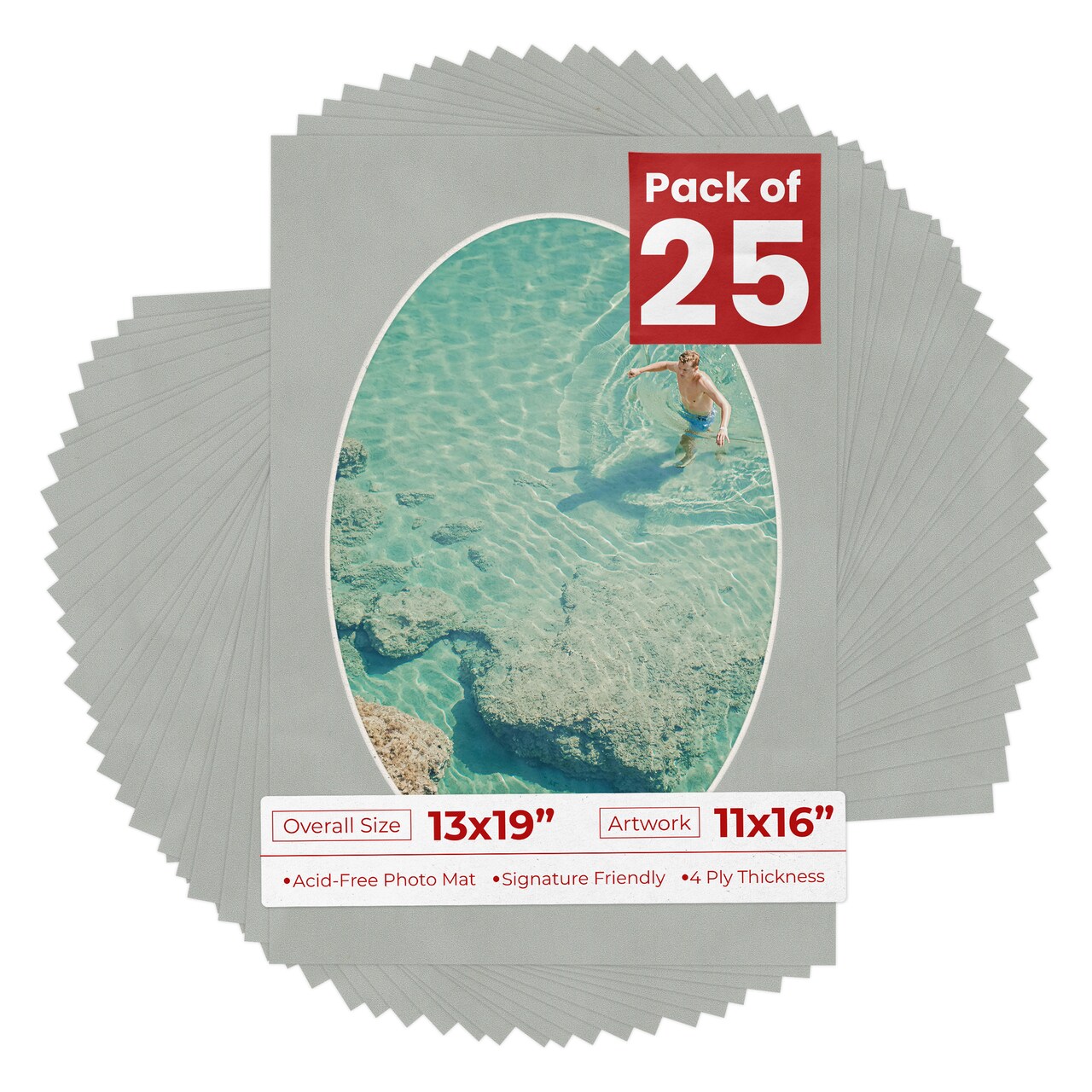 Light Grey Suede Mat Board for 13x19 Frames - Oval Opening for 11x16 Photos
